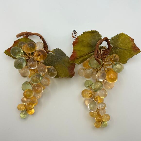 Vintage Lucite Grape Cluster Décor Amber Green Lot of 2 Mid Century - Picture 5 of 8